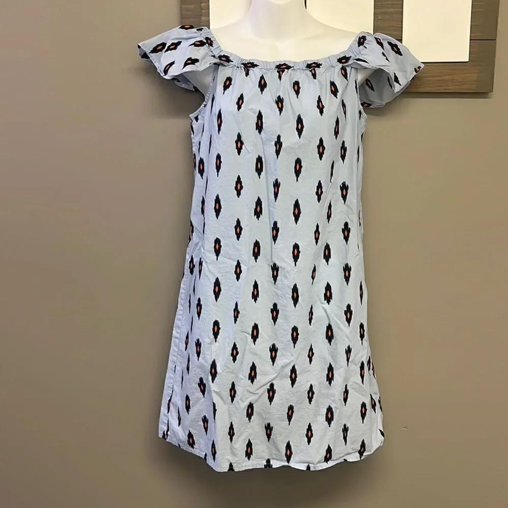J. Crew Light Blue Cotton Abstract Design Fluttered Sleeve Sundress- Small